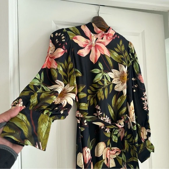 Farm Rio Black Surreal Flowers High Neck Midi Dress - Picture 2 of 8